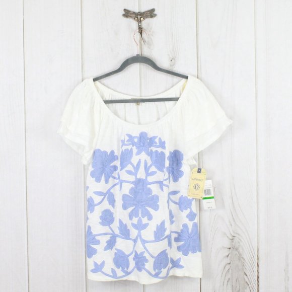 Democracy Tops - DEMOCRACY Boho Embroidered Floral Top Blouse Sz L